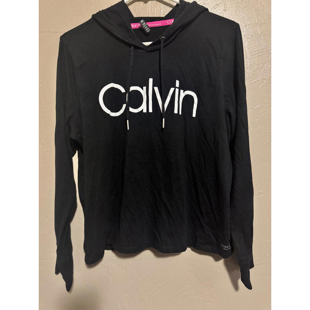 Calvin Klein Performance Womens Black Logo Hoodie Long Sleeve Stretch Top‎ L